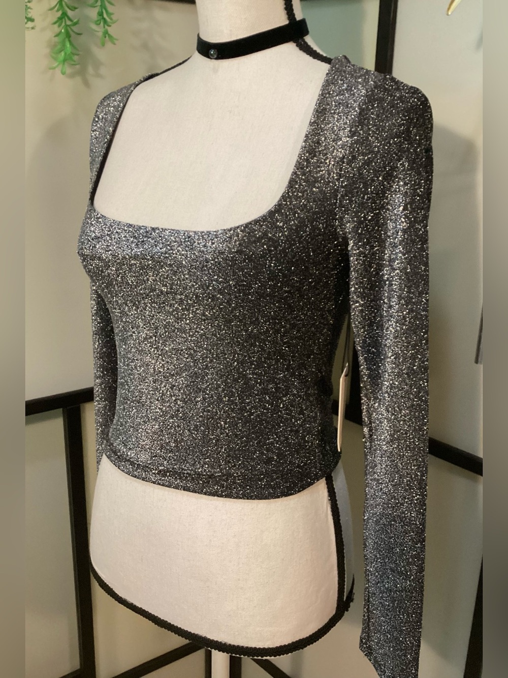NEW Sincerely Jules shiny dark grey long sleeves top. S